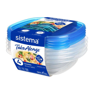Sistema Lunchbox - Square TakeAlongs - 4-Pack - 669ml - Royal Blue 