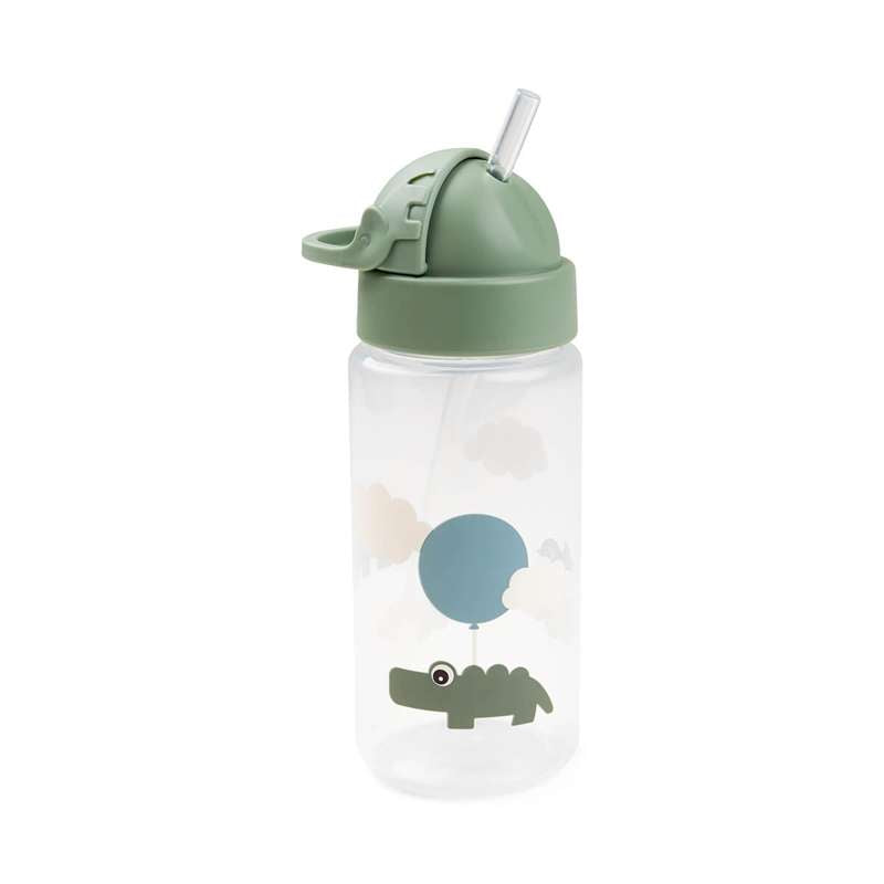 Done By Deer Drinking bottle with straw - Happy Clouds (Green) 