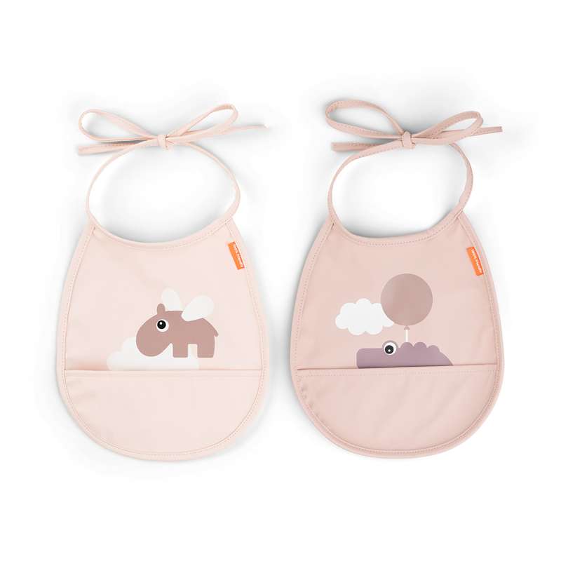 Done by Deer Mini Lätzchen mit Tasche - 2 Stück - Happy Clouds - Puder 