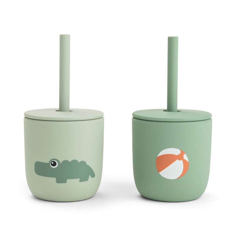 Done by Deer Straw cup - Silicone - 2 pcs. - Playground - Green 