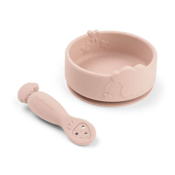 Done by Deer Stick & Stay Bowl and Baby Cup - Silicone - Sheepy - Powder 
