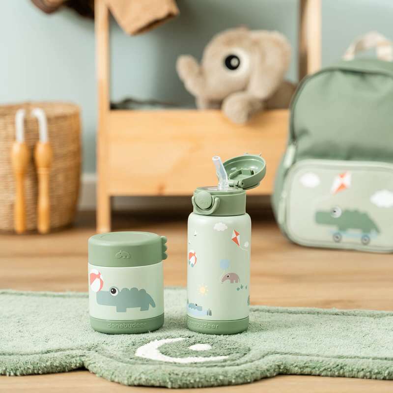 Done by Deer Botella térmica con pajita - Celebration - 340ml - Verde 