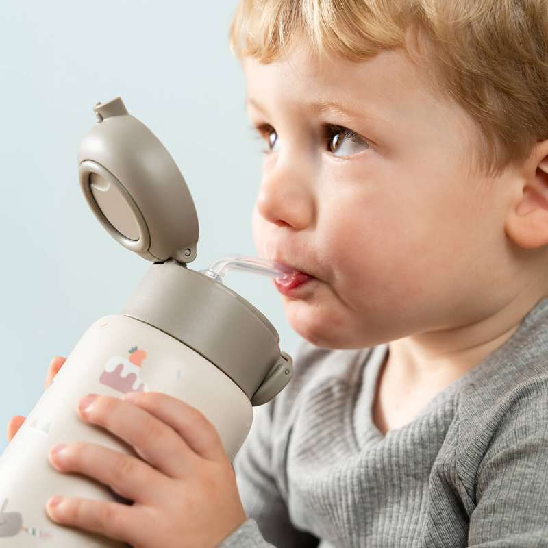 Done by Deer Botella térmica con pajita - Celebration - 340 ml - Arena 