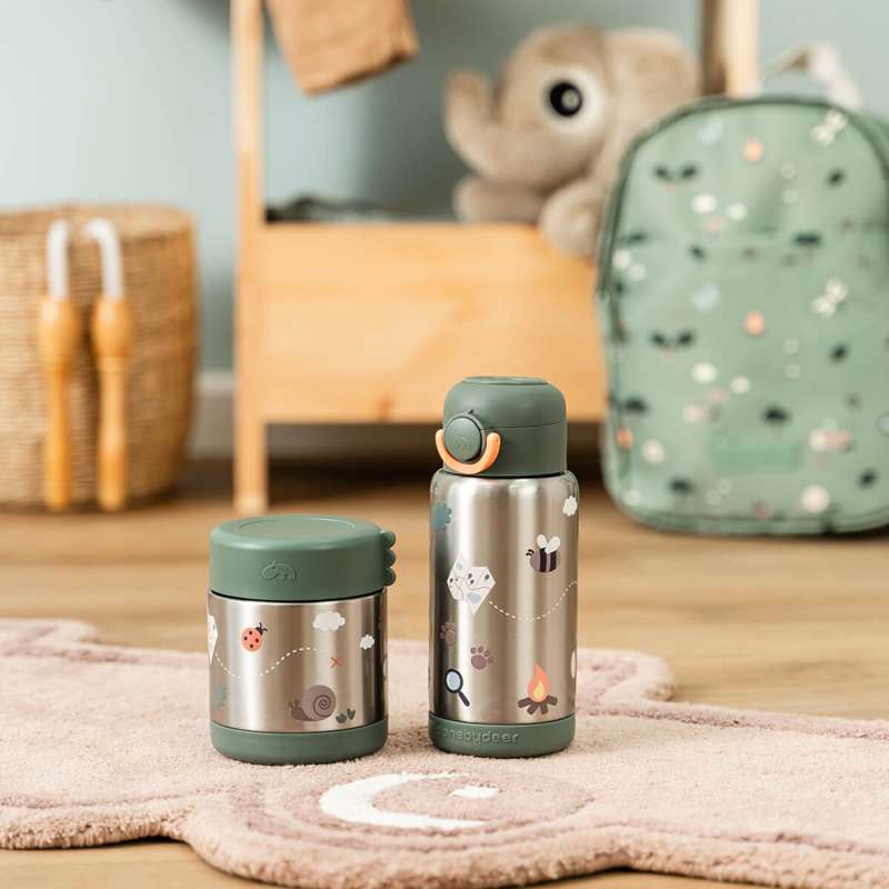 Done by Deer Botella térmica con pajita - Tiny Trails - 340 ml - Verde 