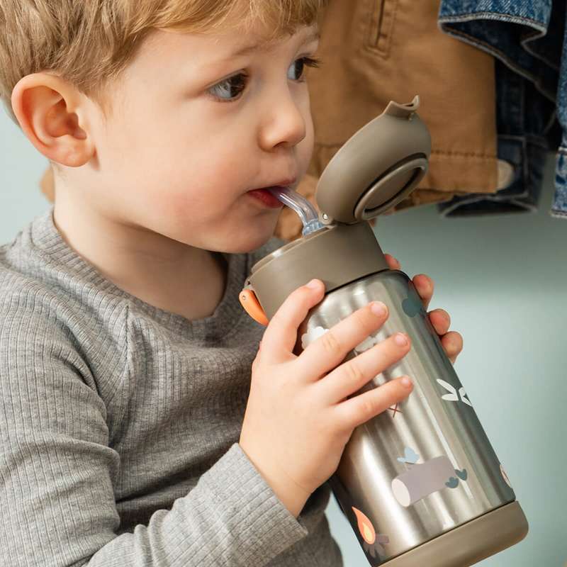 Done by Deer Botella térmica con pajita - Tiny Trails - 340ml - Arena 