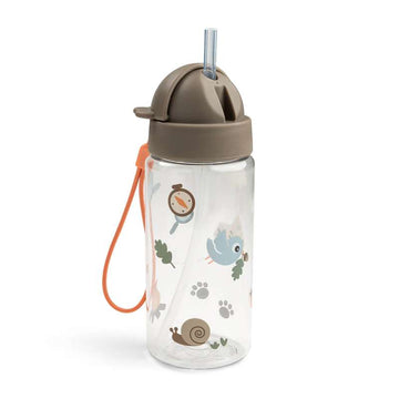 Done by Deer Water bottle w. Straw - Tiny Trails - 350ml - Sand 
