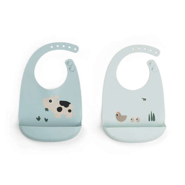 Done by Deer Bib - 2 pcs. - Silicone  - Tiny Farm - Blue