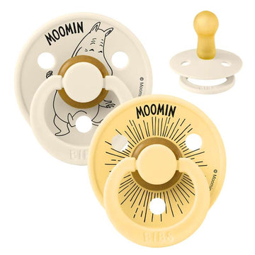 BIBS Rund Colour Sut - 2-Pak - Str. 2 - Naturgummi - Moomin - Moomintroll - Ivory/Pale Butter