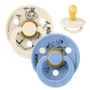 BIBS Rund Colour Sut - 2-Pak - Str. 1 - Naturgummi - Moomin - Mymble - Ivory/Sky Blue
