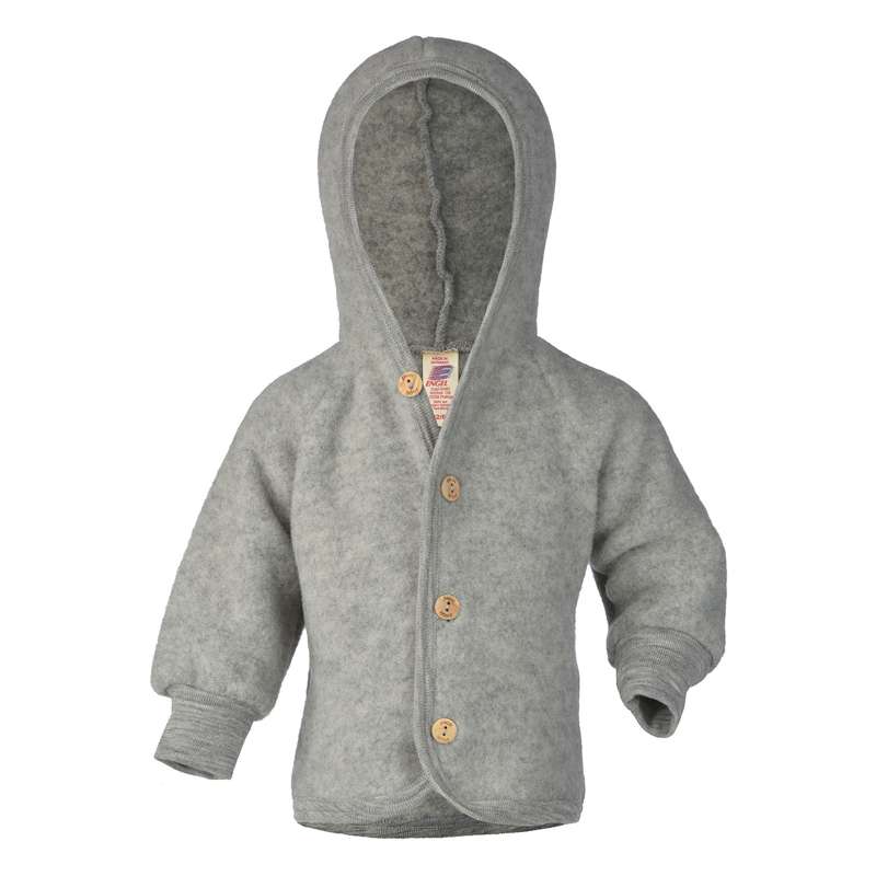 Engel Natur Baby Jacket - Wool Fleece with Hood - Grey Melange 