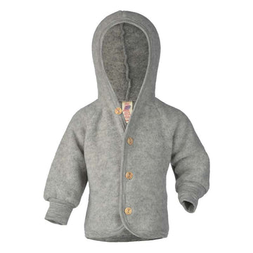 Engel Natur Baby Jacket - Wool Fleece with Hood - Grey Melange 