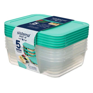 Sistema Food Storage - Meal Prep Nest It - 5-Pack - 1.9L - Minty Teal 