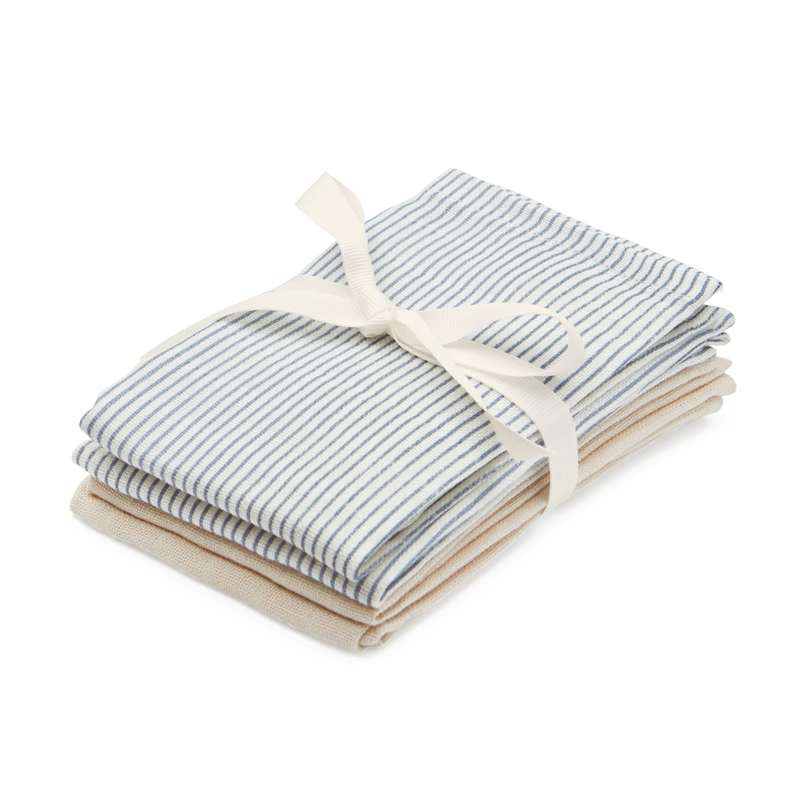 Cam Cam Copenhagen Serviettes de bain - pack de 4 - GOTS - Mix Rayures Classiques Bleu/Pralin 