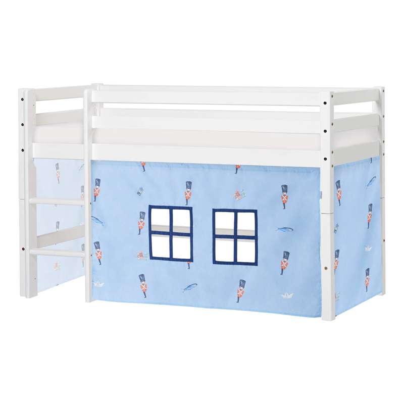 Hoppekids ECO Dream - Cama semi alta m. Tin Soldier Cortina y Colchón - 70x160 cm. - Desmontable - Blanco 