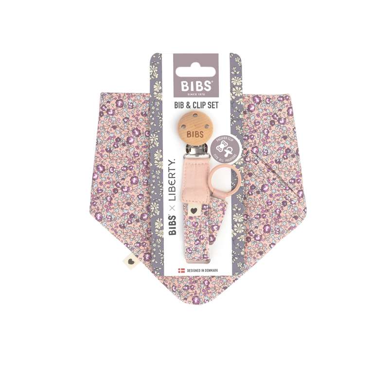 BIBS Accessories - Bandana Bib and Pacifier Clip - Liberty - Eloise/Blush 