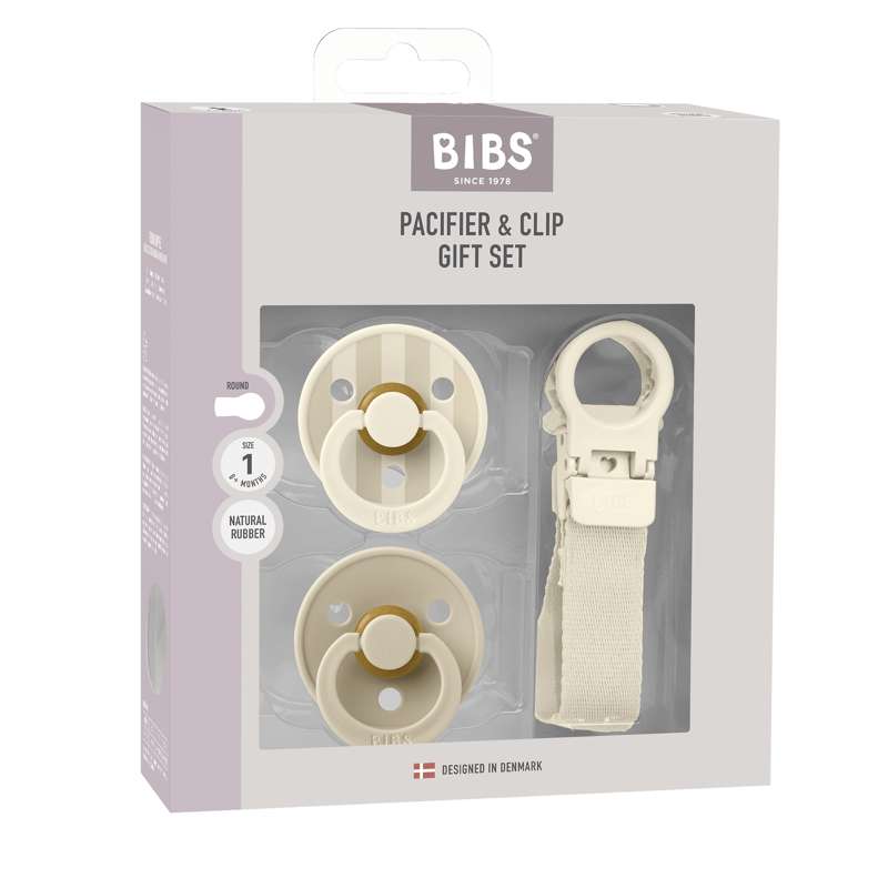 BIBS Rund Colour dudica - 2-Pak - vel. 1 - prirodni kaučuk - s povodom za dude - Ivory 