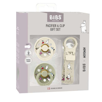 BIBS Kulatý Colour cumlík - 2-balení - vel. 2 - přírodní guma - s šňůrkou na dudlík - Moomins - Slonová kost/Sága 