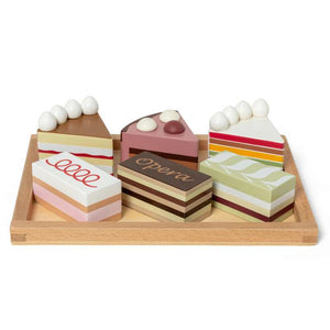 MaMaMeMo Comida de madera - Porciones de pastel en bandeja 
