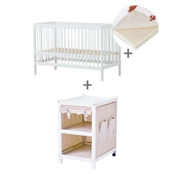 Hoppekids IDA-MARIE Bundle - Cot with Linen Mattress and IDA-MARIE Changing Table with Curtain - Sand