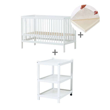 Hoppekids IDA-MARIE Bundle - Бебешко легло с ленен матрак и IDA-MARIE маса за повиване