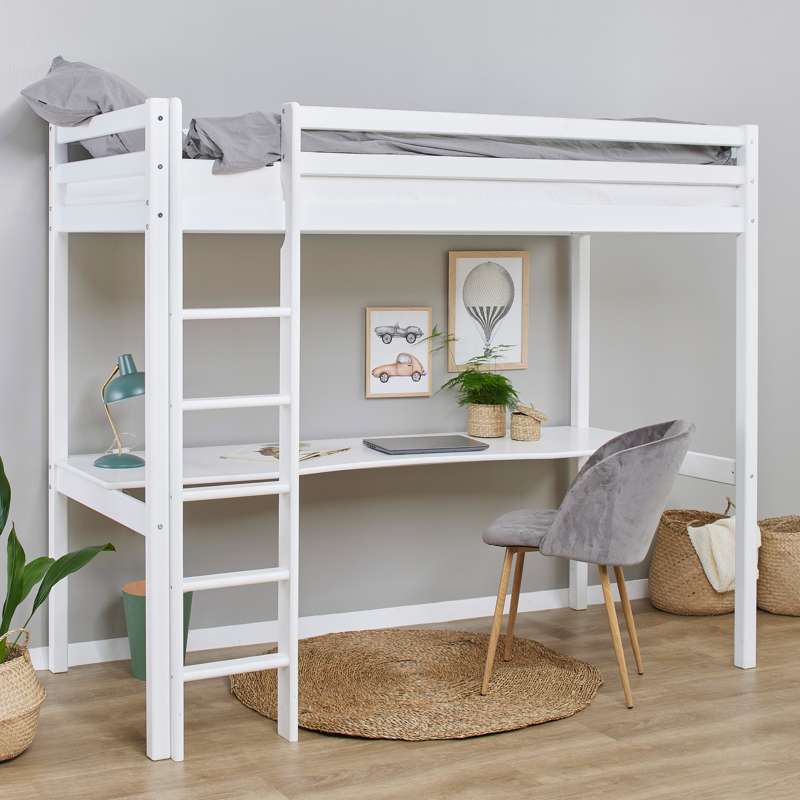 Hoppekids ECO Dream - Lit mezzanine m. Plan de travail - 90x200 cm. - Blanc 