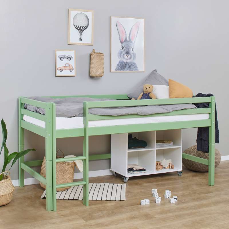 Hoppekids ECO Dream - Łóżko półwysokie - 90x200 cm. - Można podzielić - Pale Green 