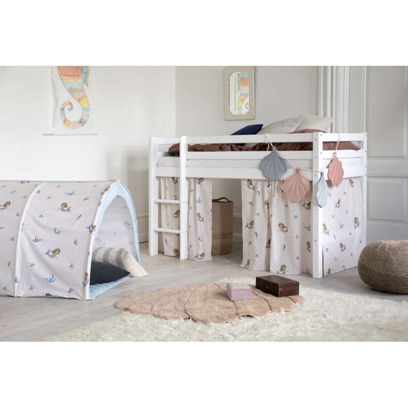 Hoppekids ECO Dream - Altezza letto m. MERMAID Tenda e Materasso - 70x160 cm. - Divisibile - Bianco 