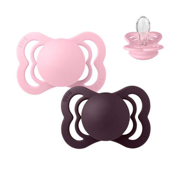 BIBS Symetryczny Supreme smoczek - 2-pak - roz. 1 - Silikon - Baby Pink/Plum 