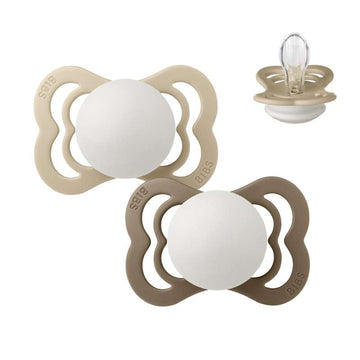 BIBS Symetrický Supreme cumlík - 2balení - vel. 1 - Silikon - GLOW - Vanilla/Dark Oak 