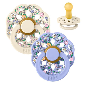 BIBS Okrągły boho smoczek - 2-pak - roz. 2 - kauczuk naturalny - Liberty - Chloe Meadow/Ivory Mix 