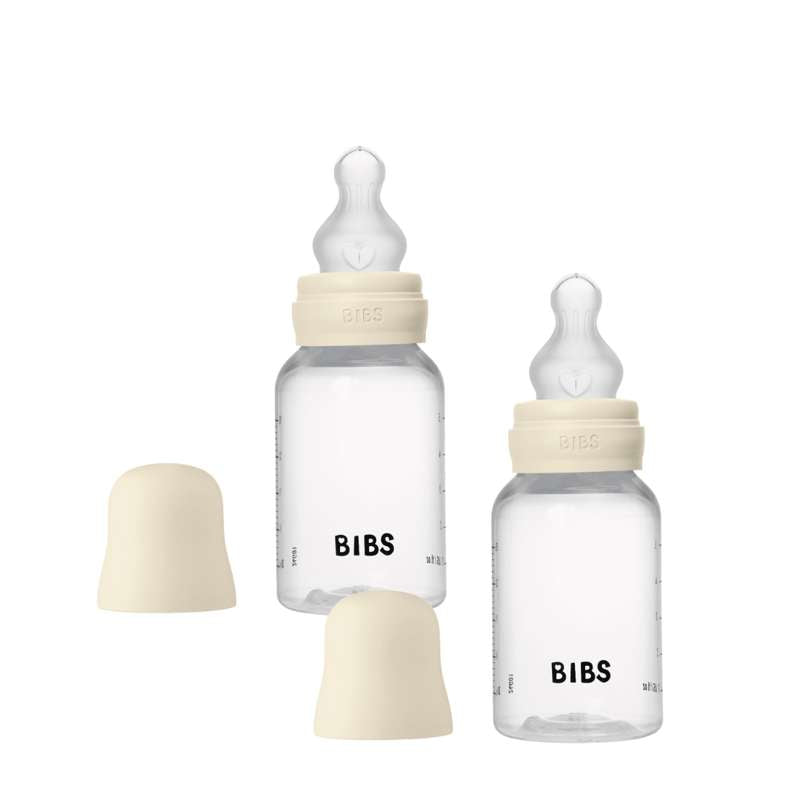 BIBS Fles - Flesjeset - Plastic - Silicoon/Langzame Stroom/Rond - 150 ml. - 2-Pak - Ivoor 