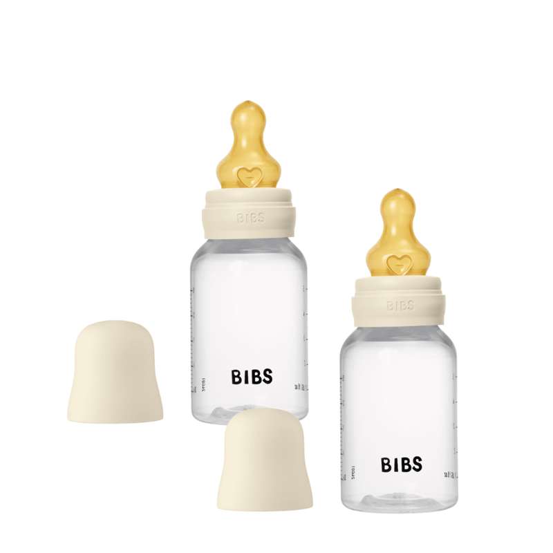 BIBS Fľaša - Sada cumlákov - Plast - Latex/Pomalý prietok/Kulatý - 150 ml. - 2-Pak - Slonová kosť 