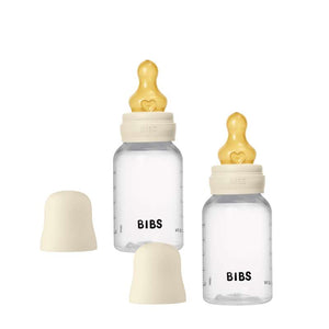 BIBS Fles - Flesjesæt - Plastic - Latex/Langzame Stroom/Rond - 150 ml. - 2-Pack - Ivoor 