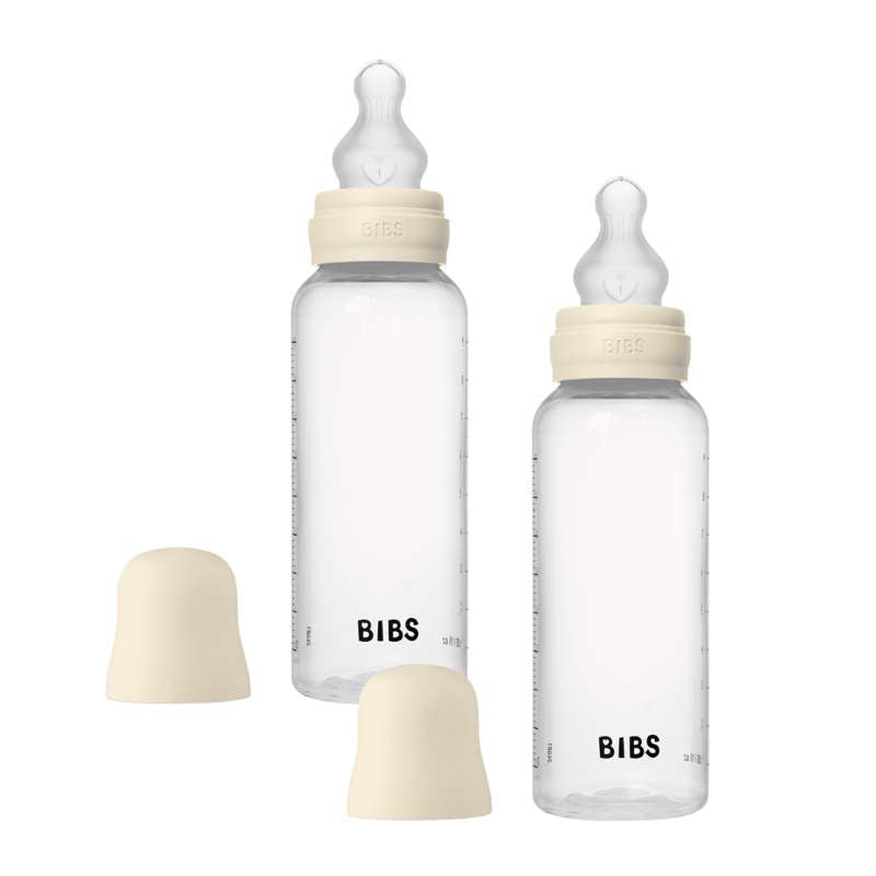 BIBS Bottle - Baby Bottle Set - Plastic - Silicone/Medium Flow/Round - 270 ml. - 2-Pack - Ivory 