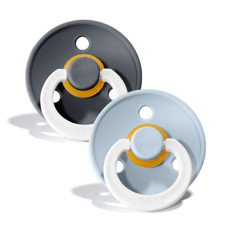 Bibs Round Colour Pacifier - 2-Pack - sz. 2 - natural rubber - GLOW - Iron/Baby Blue 