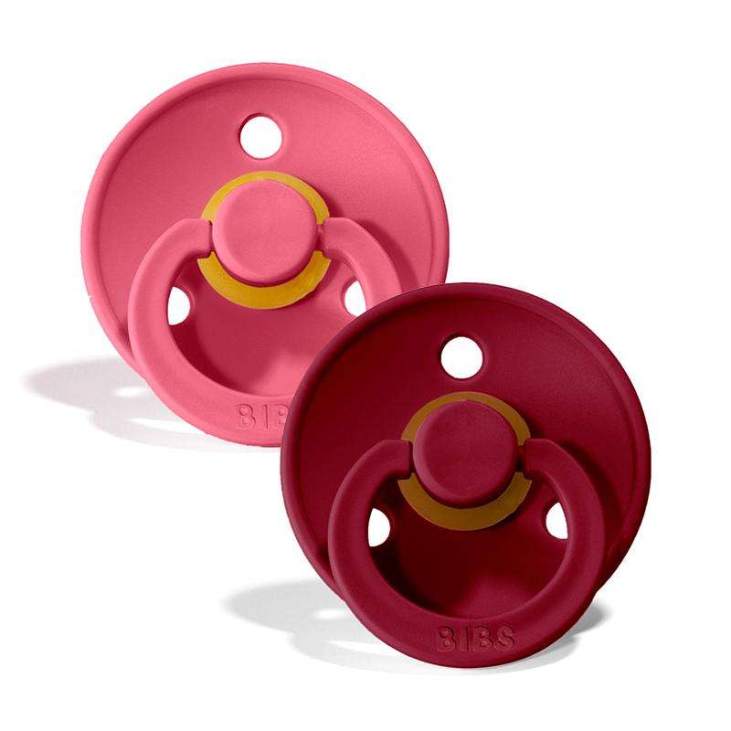 Bibs Kulatý Colour Dudlík - 2-Balení - vel. 1 - přírodní guma - Korál/Rubín 