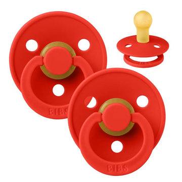 Bibs Round Colour Pacifier - 2-Pack - sz. 1 - natural rubber - Candy Apple/Candy Apple 