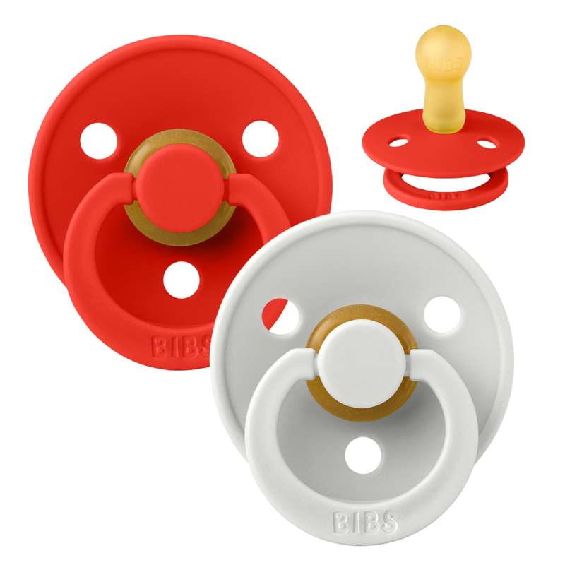 Bibs Round Colour Pacifier - 2-Pack - sz. 2 - natural rubber - Candy Apple/Haze 