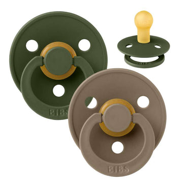 Sucette Bibs Rond Colour - 2-Pak - t. 1 - caoutchouc naturel - Vert chasseur/Chêne foncé 