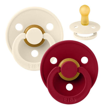 Bibs Round Colour Pacifier - 2-Pack - sz. 2 - natural rubber - Ivory/Ruby 