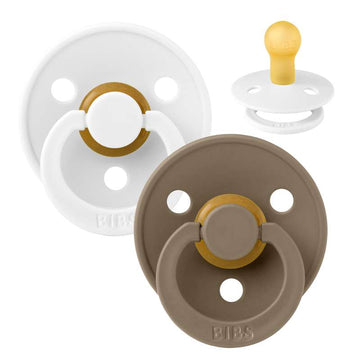 Bibs Round Colour Pacifier - 2-Pack - sz. 1 - natural rubber - White/Dark Oak 