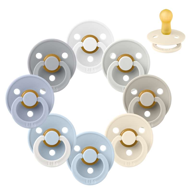 Bibs Round Colour Pacifier - bundle - 8 pcs. - sz. 2 - Soft and Clear 