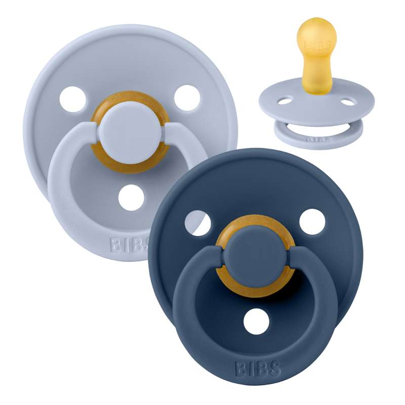 Bibs Round Colour Pacifier - 2-Pack - sz. 2 - natural rubber - Dusty Blue/Steel Blue 