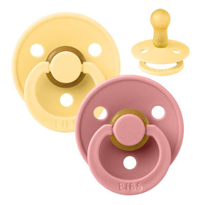BIBS Rond Colour Fopspeen - 2-Pack - Maat 2 - Natuurrubber - Pale Butter/Dusty Pink