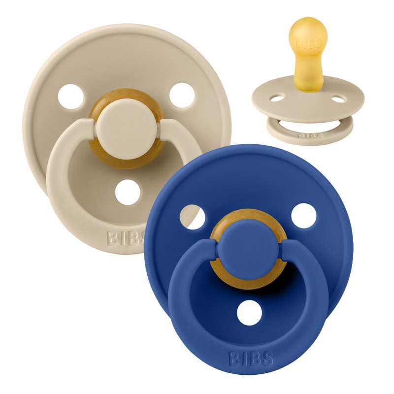 Sucette Bibs Rond Colour - 2-Pack - t. 2 - caoutchouc naturel - Vanille/Bleuet 