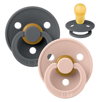 Bibs Ronde Colour Fopspeen - 2-Pack - mt. 3 - natuurrubber - Ijzer/Blush 