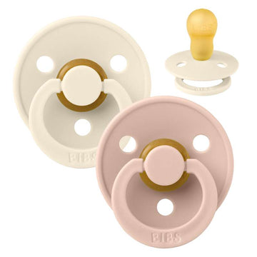 Bibs Round Colour Pacifier - 2-Pack - sz. 3 - natural rubber - Ivory/Blush 