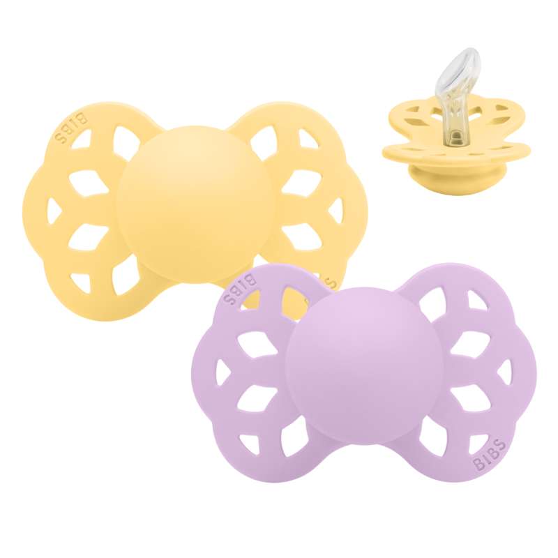 BIBS Anatomiczny Infinity Sut - 2-Pak - roz. 1 - Silikon - Jasne Masło/Fioletowe Niebo 