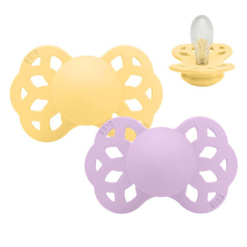 BIBS Sucette Infinity symétrique - lot de 2 - Taille 2 - Silicone - Pale Butter/Violet Sky