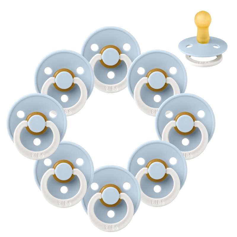 Succhietto Bibs Rotondo Colour - pacchetto - 8 pezzi - tg. 2 - GLOW - Azzurro Baby 